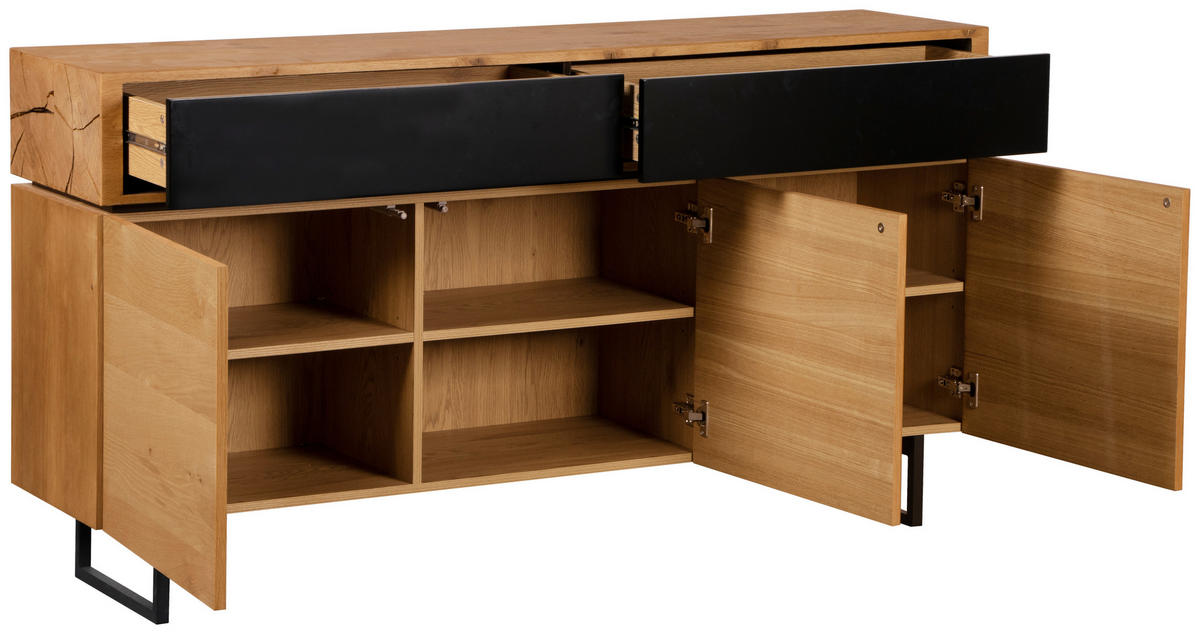 SIDEBOARD 160/86/40 cm  - svart/ekfärgad, Design, metall/trämaterial (160/86/40cm) - MID.YOU