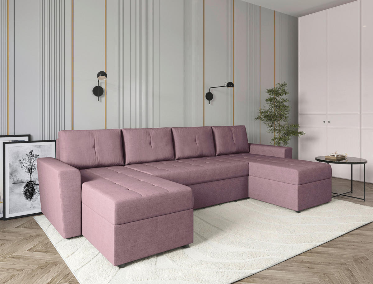 WOHNLANDSCHAFT TERMOLI Rosa Jacquard  - Schwarz/Rosa, Design, Kunststoff/Textil (155/296/155cm) - MID.YOU