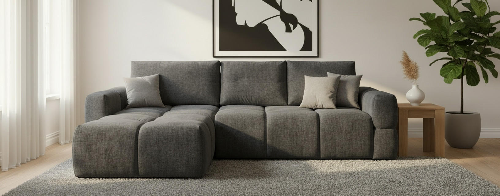 ECKSOFA Chenille Anthrazit  - Anthrazit/Schwarz, Design, Textil/Metall (173/299cm) - Stylife