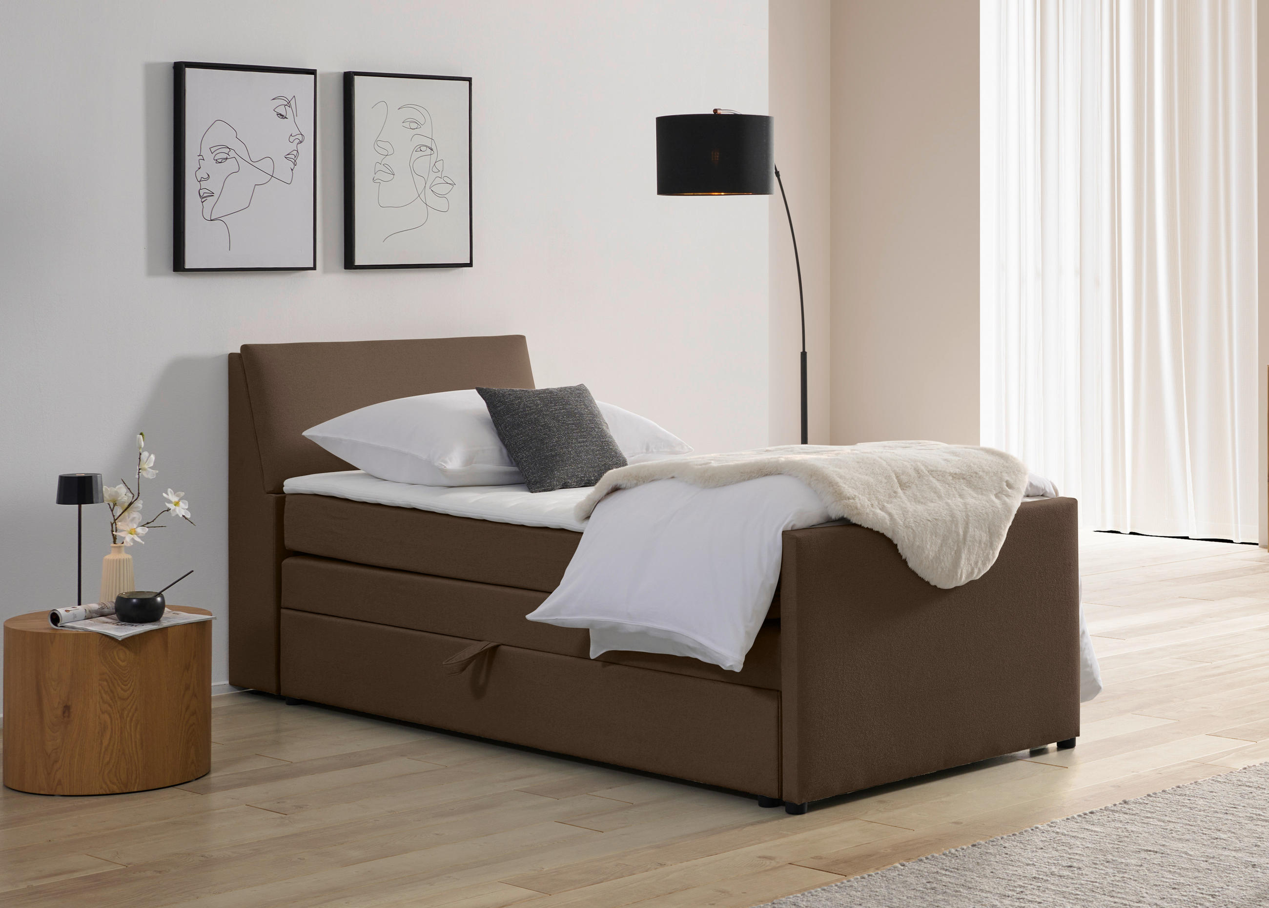 BOXSPRINGBETT 100/200 cm  in Braun  - Schwarz/Braun, MODERN, Holz/Textil (100/200cm) - MID.YOU