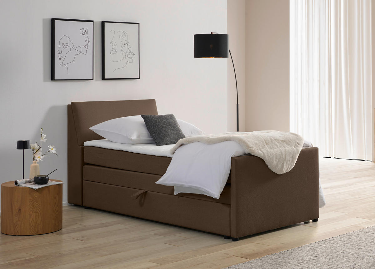 BOXSPRING-ÁGY 120/200 cm  barna  - barna/fekete, Modern, faalapú anyag/textil (120/200cm) - MID.YOU