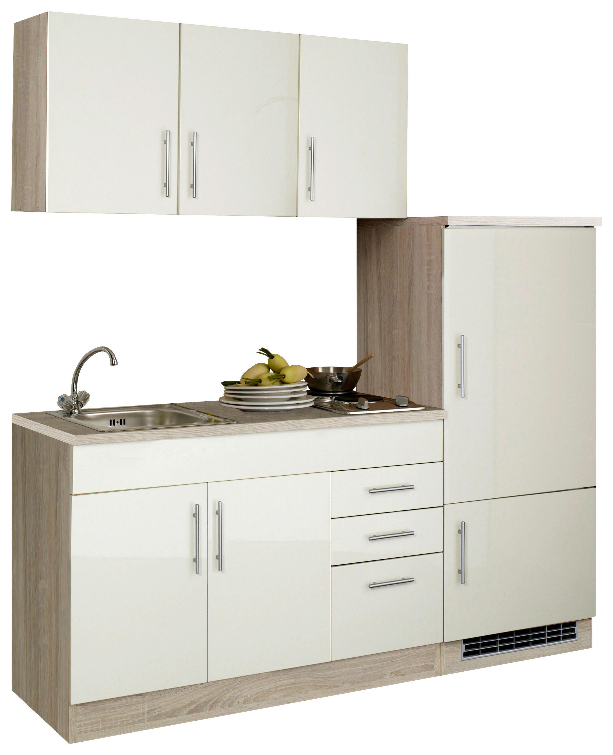 KÜCHENBLOCK 180 cm   in Creme  - Chromfarben/Eichefarben, Modern, Holzwerkstoff/Metall (180cm) - Held