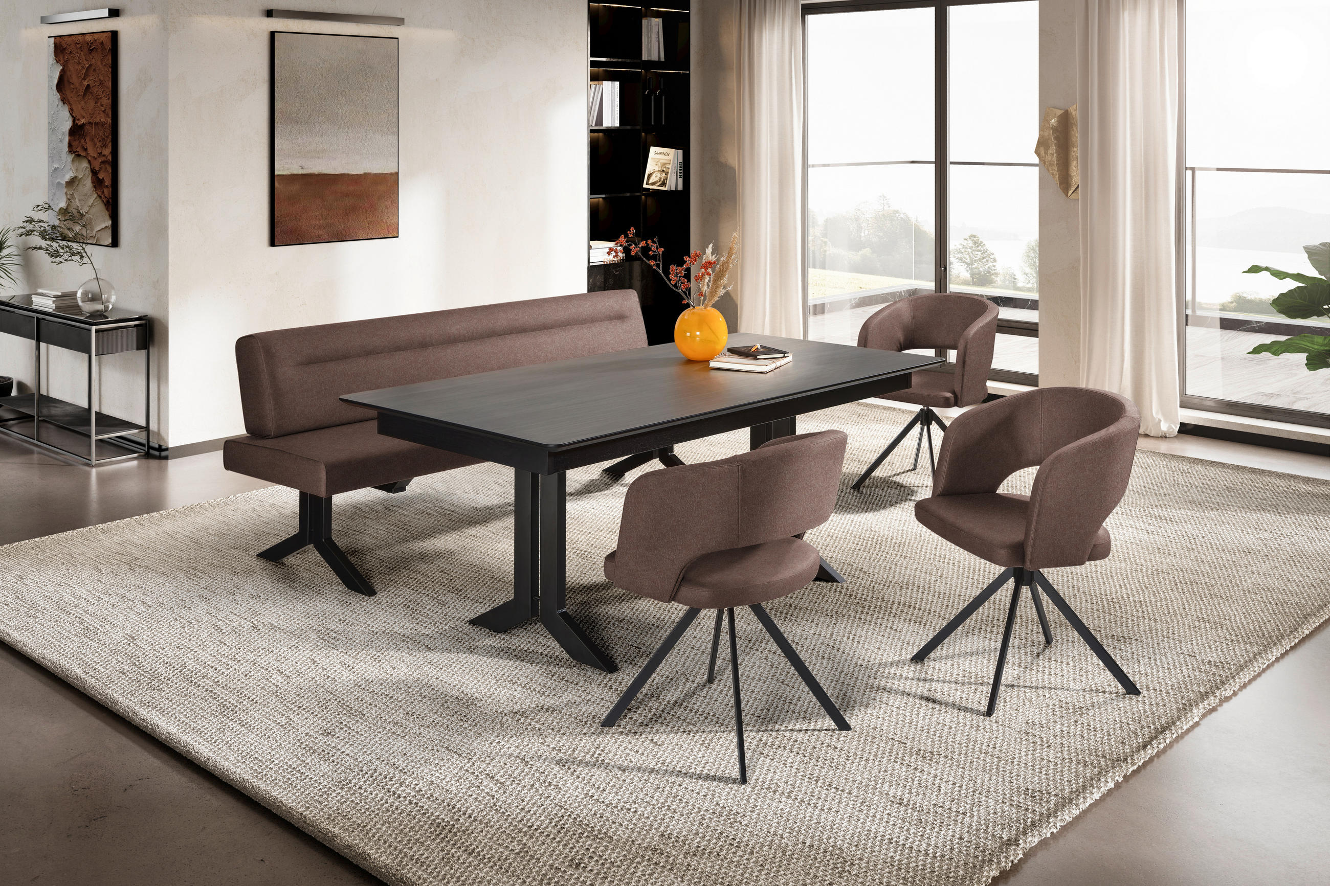 SITZBANK in Metall, Textil Braun  - Schwarz/Braun, Konventionell, Textil/Metall (220/87/70cm) - Moderano