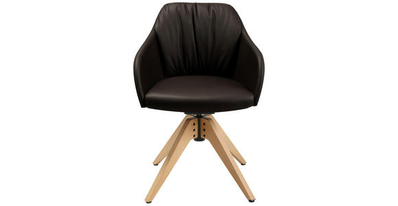 ARMLEHNSTUHL in Echtleder pigmentiert - Eichefarben/Dunkelbraun, Design, Leder/Holz (58/82,5-85,2/60cm) - Johann Jakob