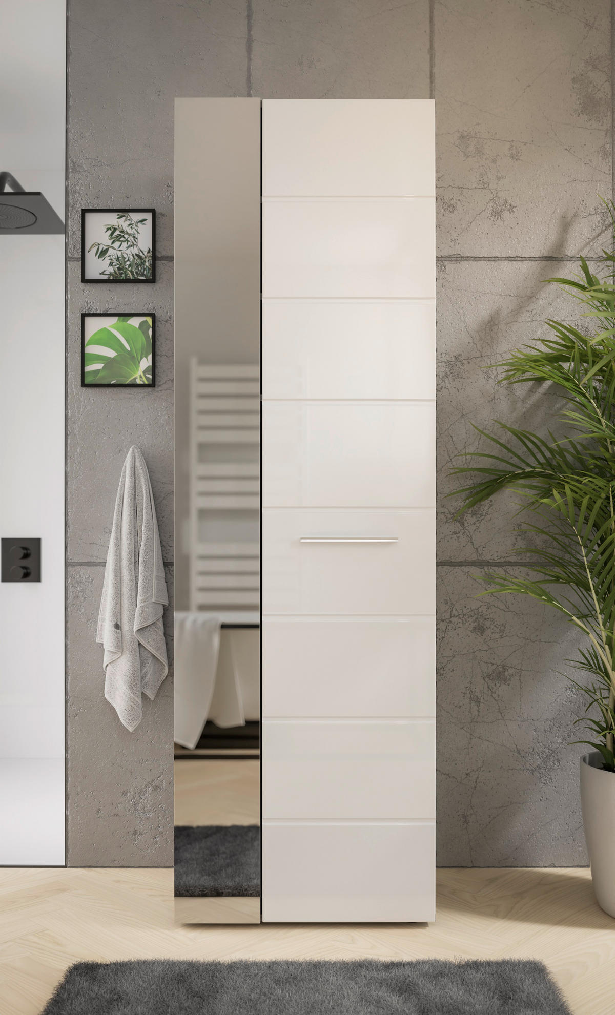 HOCHSCHRANK 60/190/45 cm  - Chromfarben/Weiß Hochglanz, KONVENTIONELL, Glas/Holzwerkstoff (60/190/45cm) - Xora