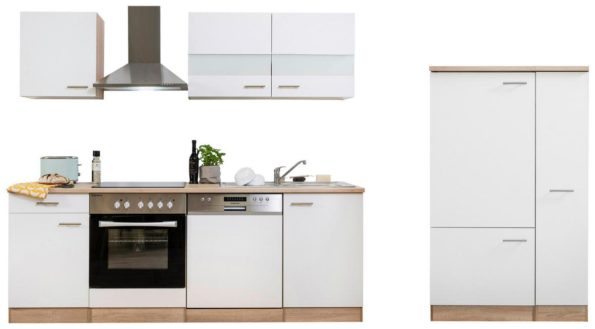 MODULKÖK UTAN VITVAROR 310/200/60 cm   i vit, ekfärgad  - stålfärgad/vit, Basics, metall/trämaterial (310/200/60cm) - Respekta