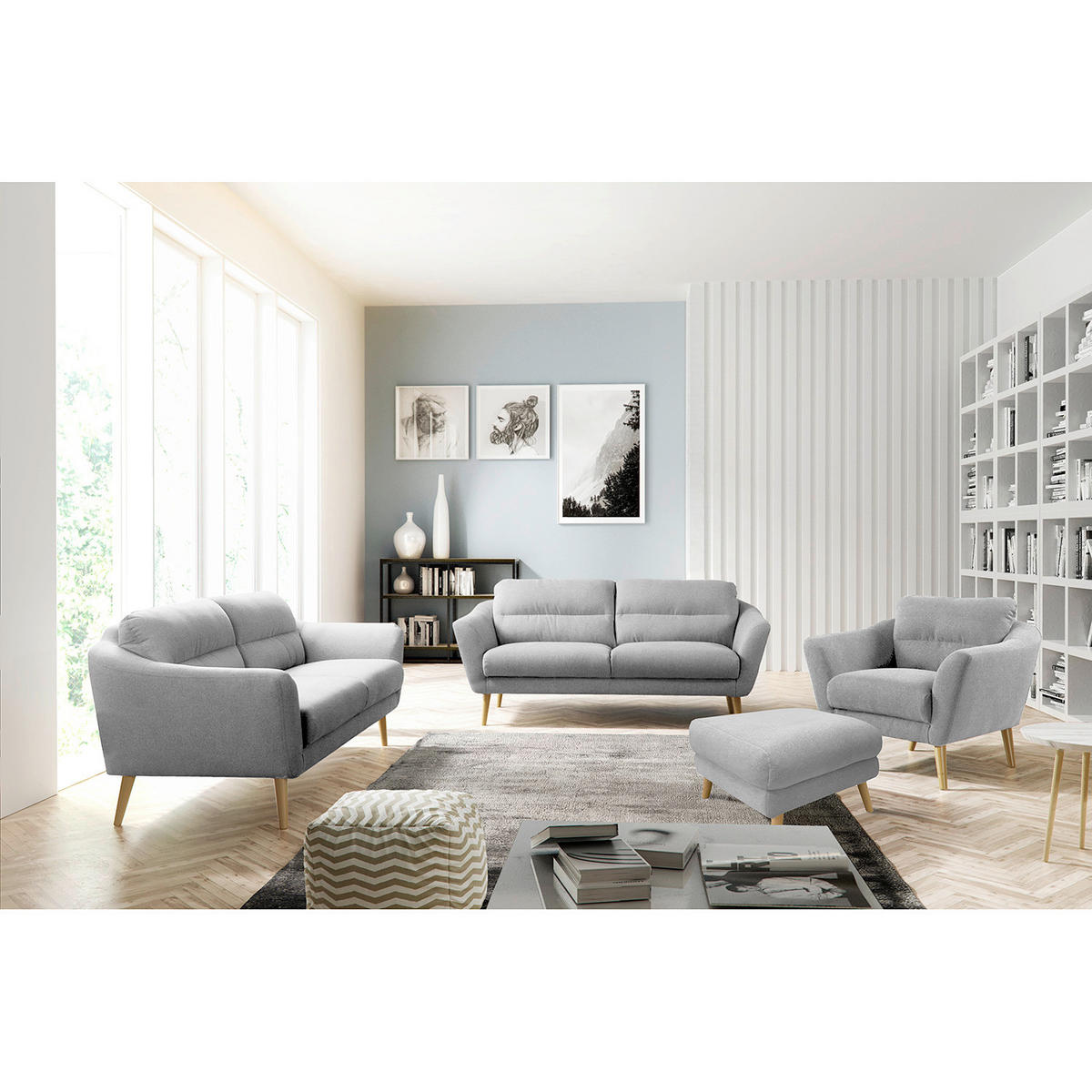 HOCKER in Textil Hellgrau  - Buchefarben/Hellgrau, Design, Holz/Textil (61/49/65cm) - Livetastic