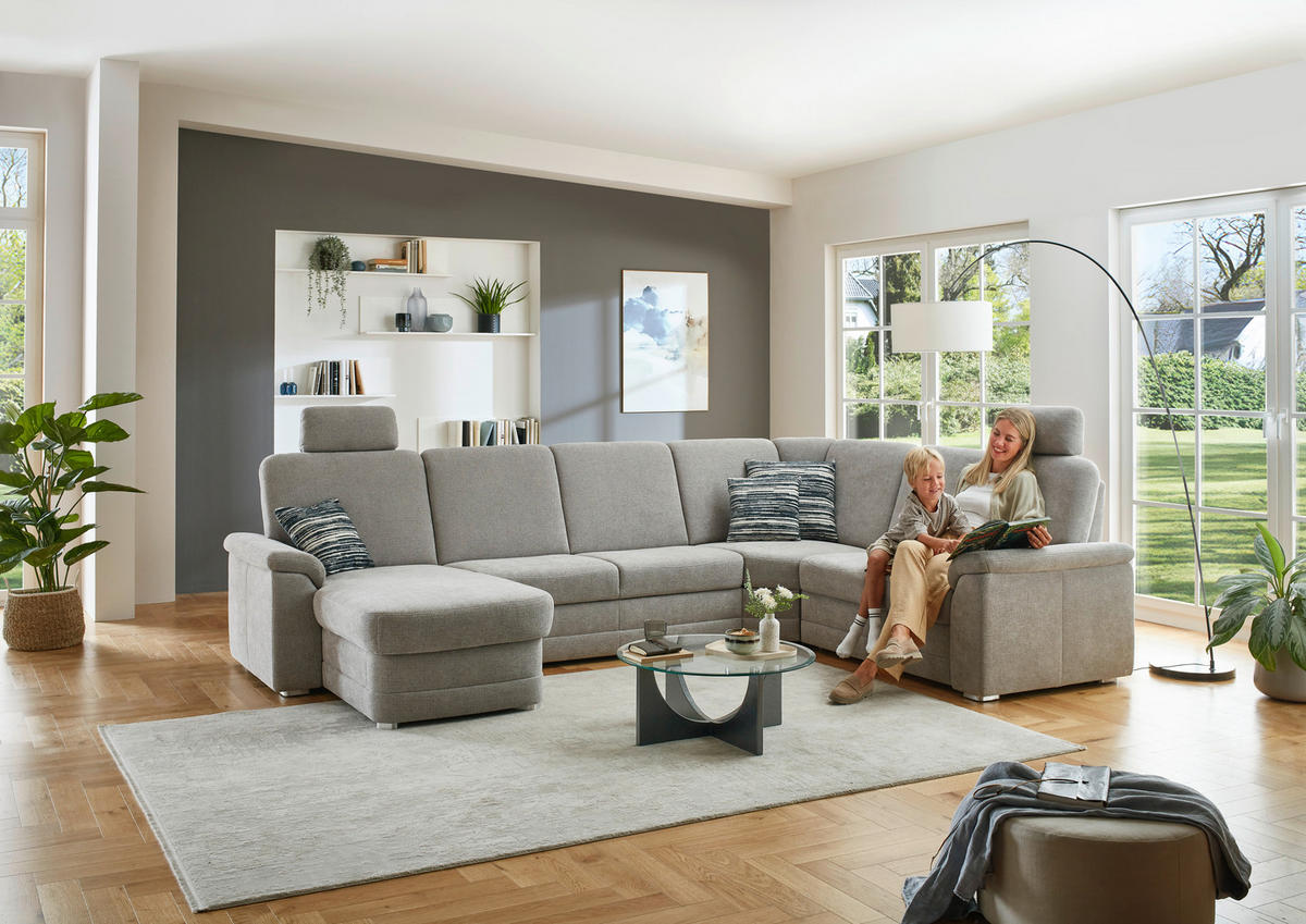 WOHNLANDSCHAFT  in Chenille Hellgrau  - Hellgrau/Alufarben, KONVENTIONELL, Holz/Textil (160/329/235cm) - Beldomo Comfort
