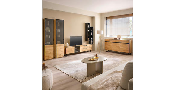 VITRINE  in furniert, massiv Wildeiche Wildeiche - Wildeiche/Schwarz, Natur, Glas/Holz (45/199/42cm) - Linea Natura