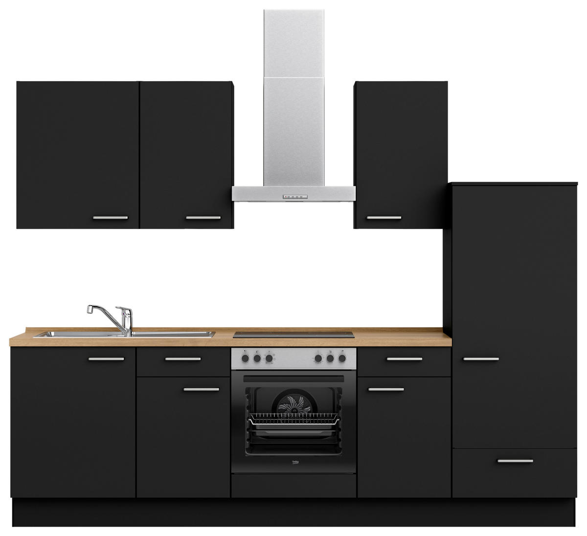 KÜCHENLEERBLOCK 270 cm   in Schwarz, Eichefarben  - Edelstahlfarben/Eichefarben, MODERN, Holzwerkstoff/Metall (270cm) - Nobilia