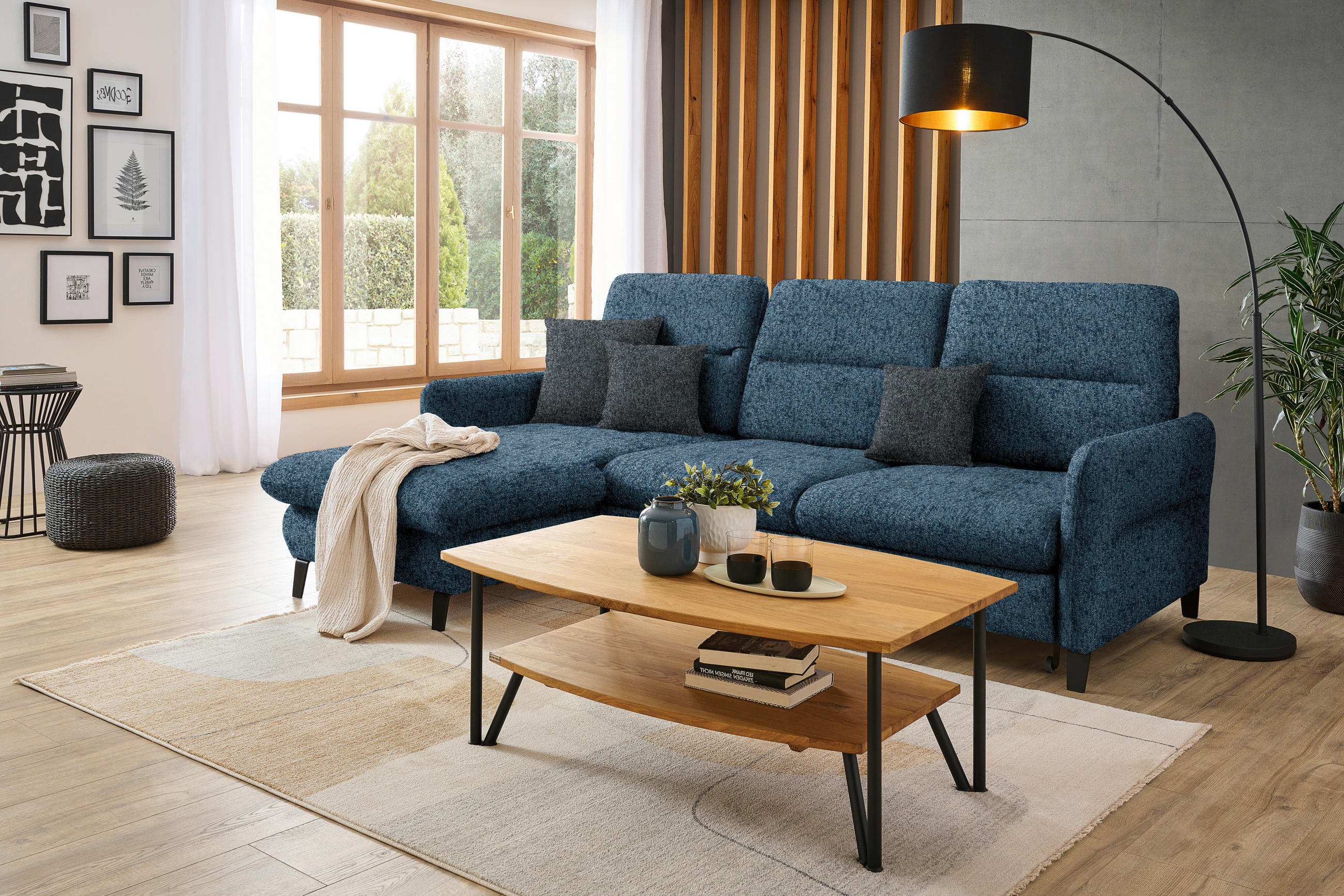 ECKSOFA Blau Chenille  - Blau/Schwarz, KONVENTIONELL, Textil/Metall (190/254cm) - Livetastic