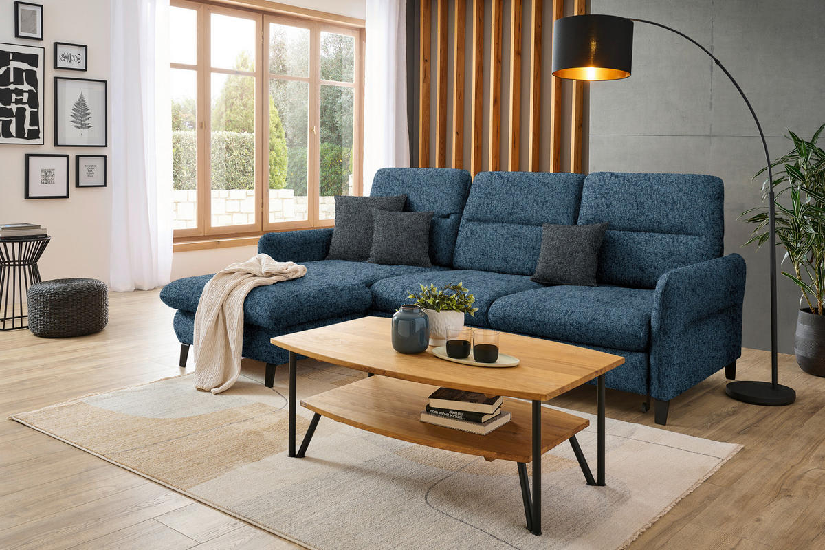 ECKSOFA Blau Chenille  - Blau/Schwarz, KONVENTIONELL, Textil/Metall (190/254cm) - Livetastic