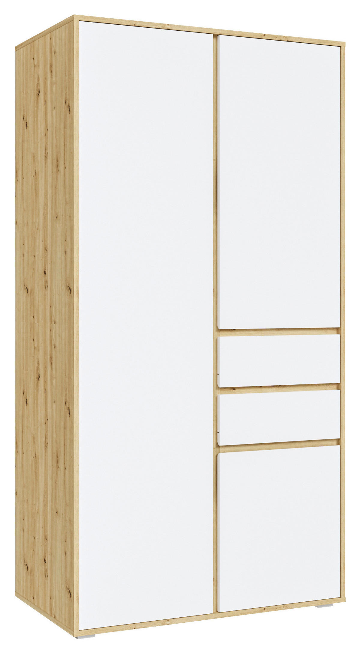 DREHTÜRENSCHRANK 100/194/56 cm,  in Weiß, Eiche Artisan, 3-türig  - Weiß/Eiche Artisan, MODERN, Holzwerkstoff (100/194/56cm) - MID.YOU