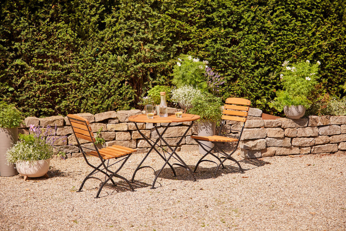 GARTENKLAPPSTUHL Robinie Stahl Robinienfarben, Schwarz  - Robinienfarben/Schwarz, KONVENTIONELL, Holz/Metall (60/87/57cm) - Siena Garden