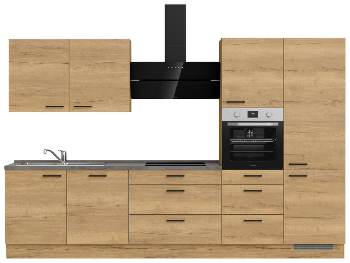 KÜCHENLEERBLOCK 330 cm   in Eichefarben, Schieferfarben  - Schieferfarben/Eichefarben, MODERN, Holzwerkstoff/Metall (330cm) - Nobilia