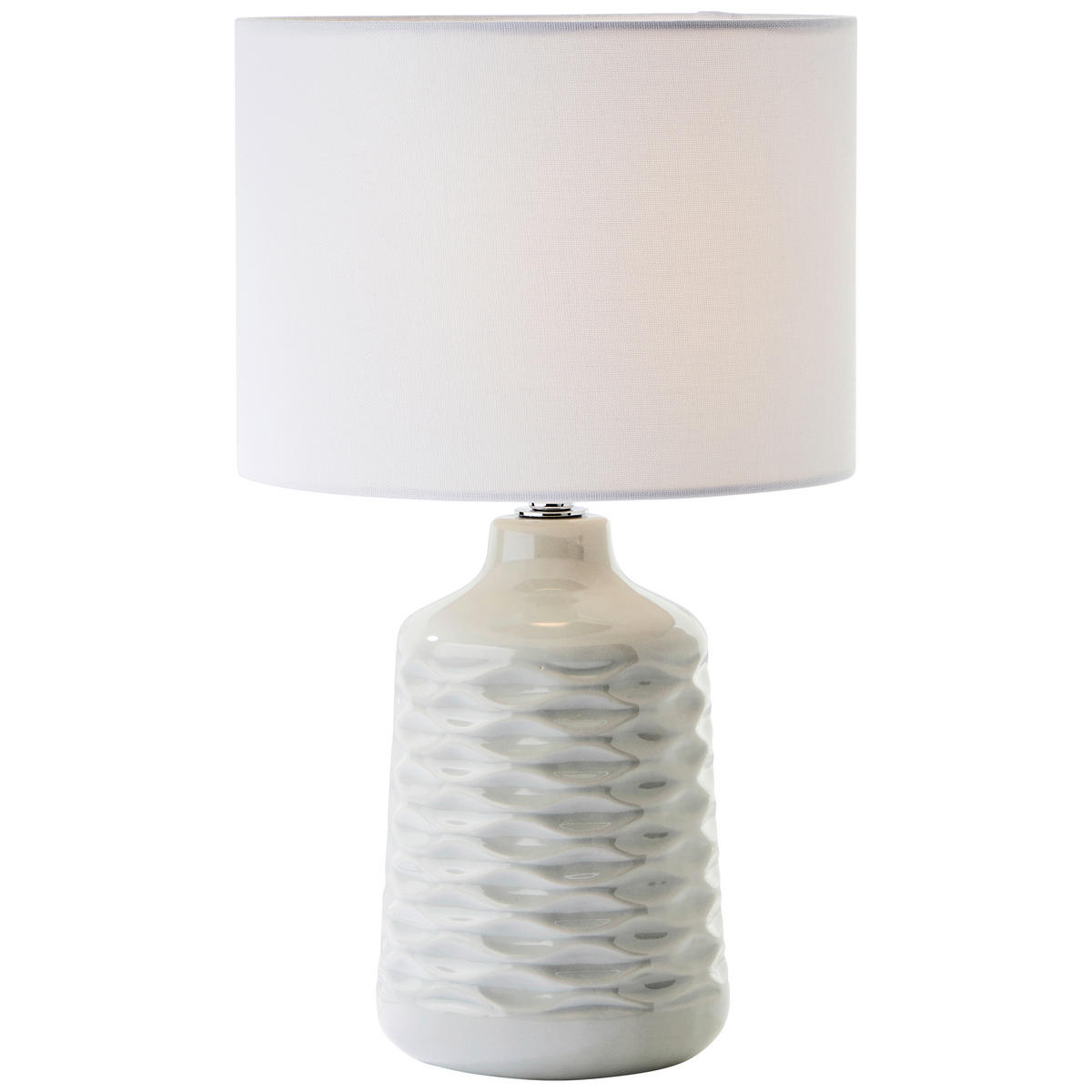 STOLNÁ LAMPA, E14, 25/42 cm  - sivá/biela, Design, kov/textil (25/42cm)