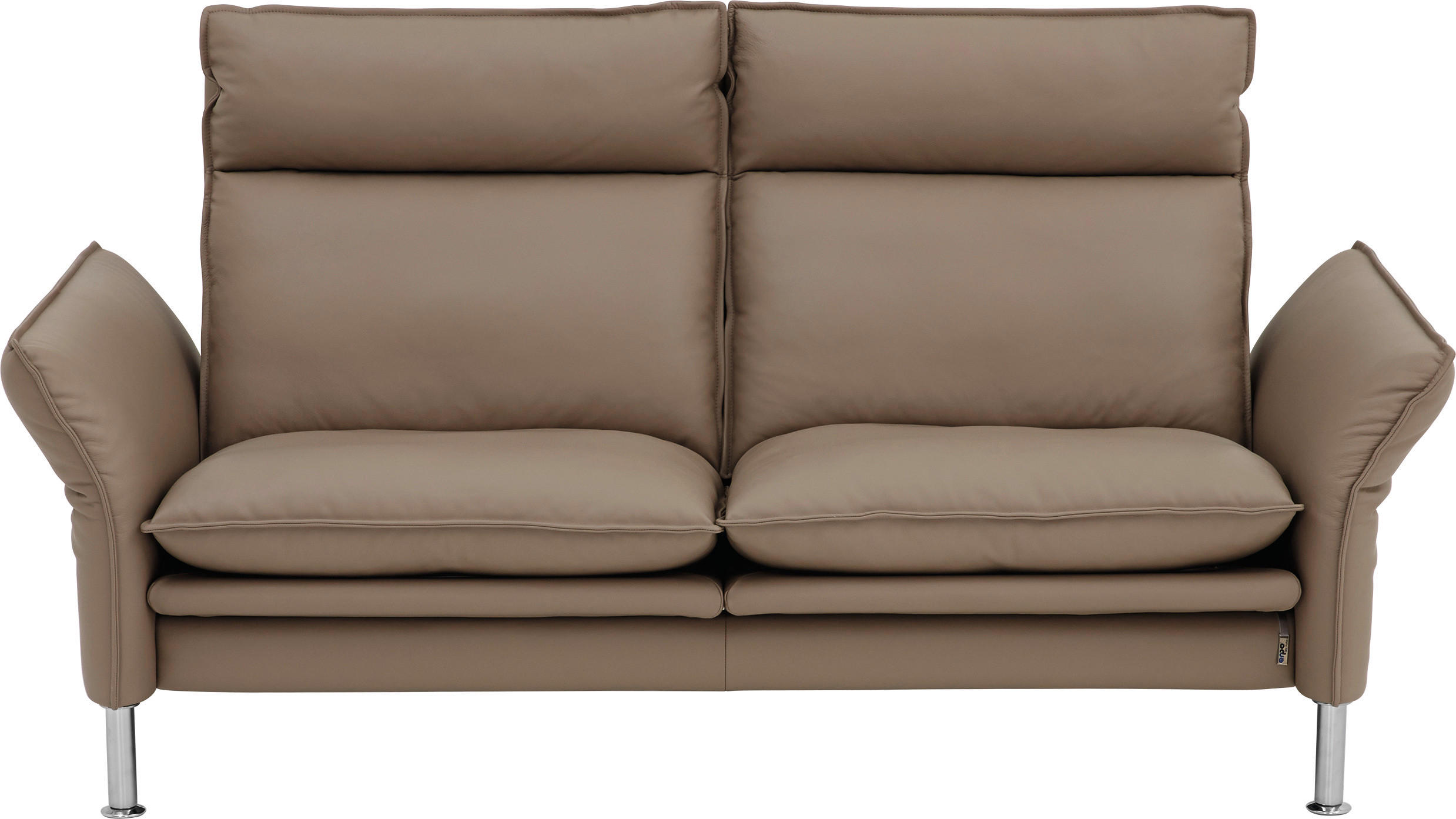 2,5-SITZER PORTO Echtleder Grau  - Chromfarben/Grau, KONVENTIONELL, Leder/Metall (176/93/88cm) - Erpo