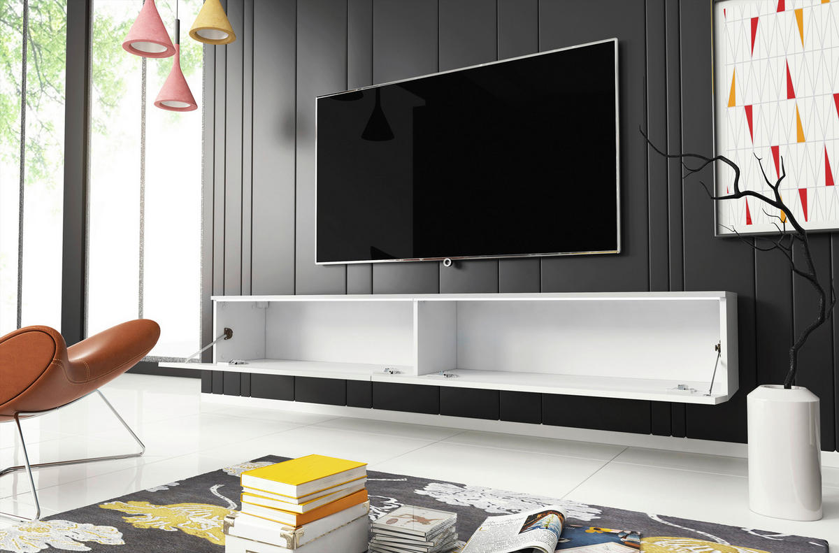 LOWBOARD D180 180/30/33 cm  - Weiss Hochglanz/Weiss, Lifestyle, Holzwerkstoff/Kunststoff (180/30/33cm) - P & B