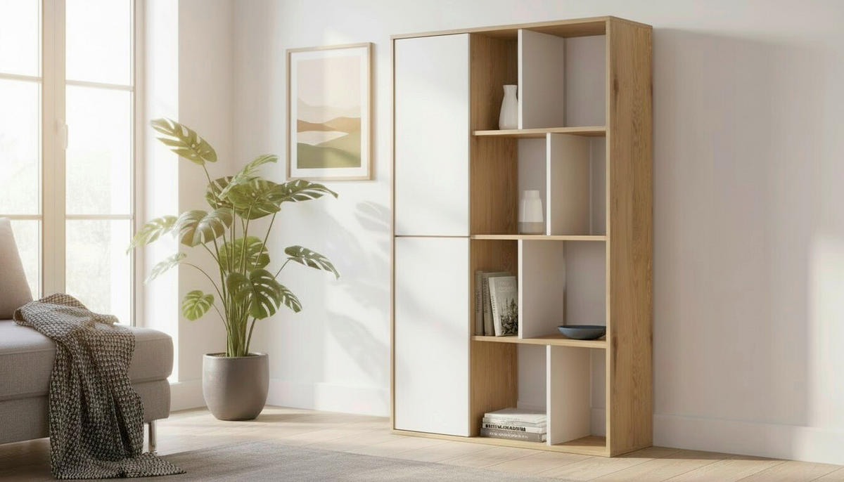 REGÁL, prírodná farba, biela, 90/159/29,5 cm - biela/prírodná farba, Design, kompozitné drevo (90/159/29,5cm) - Livetastic