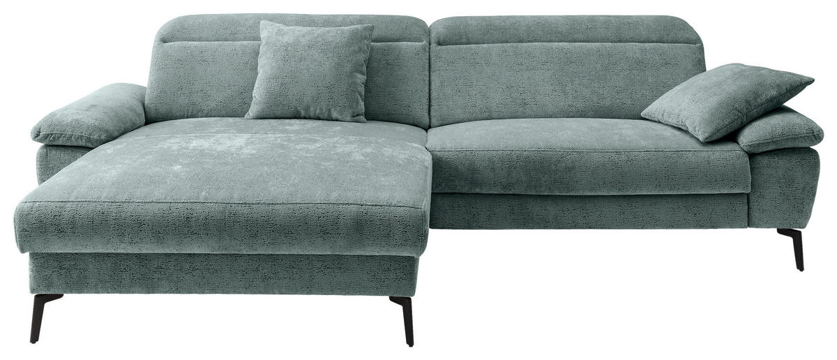 ECKSOFA CANCELLI Türkis Struktur Zierkissen, Kopfteilverstellung  - Türkis/Schwarz, KONVENTIONELL, Textil/Metall (178/300cm) - Livetastic