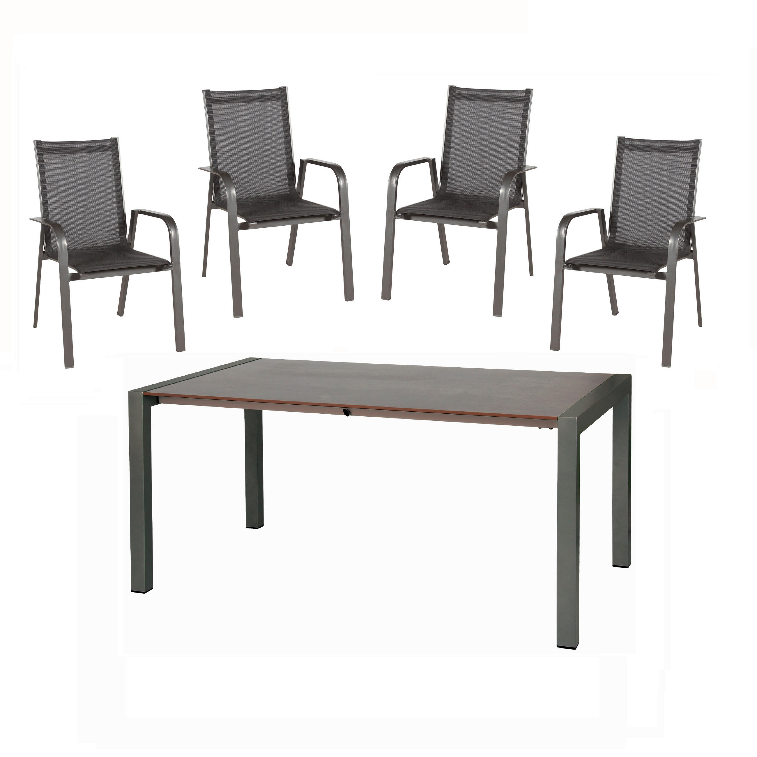 GARTENSET beschichtet Aluminium  - Schieferfarben/Anthrazit, Basics, Textil/Metall (160+60/98/72cm) - Acamp
