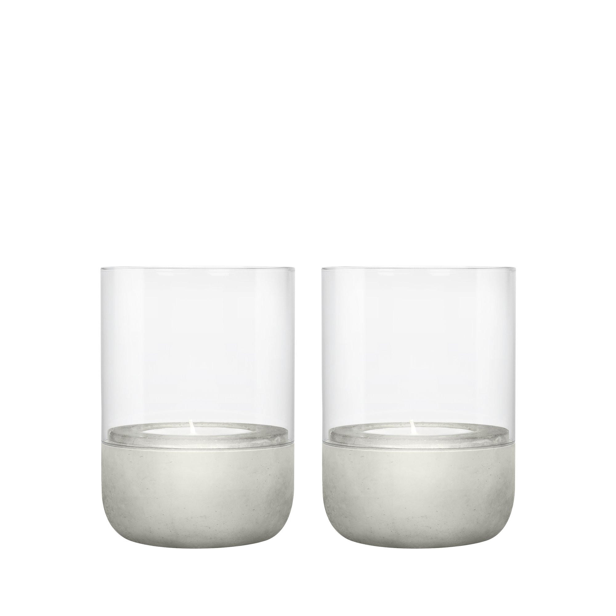 WINDLICHTSET 2  - Klar/Grau, Design, Glas/Stein (7,2/9,5cm) - Blomus
