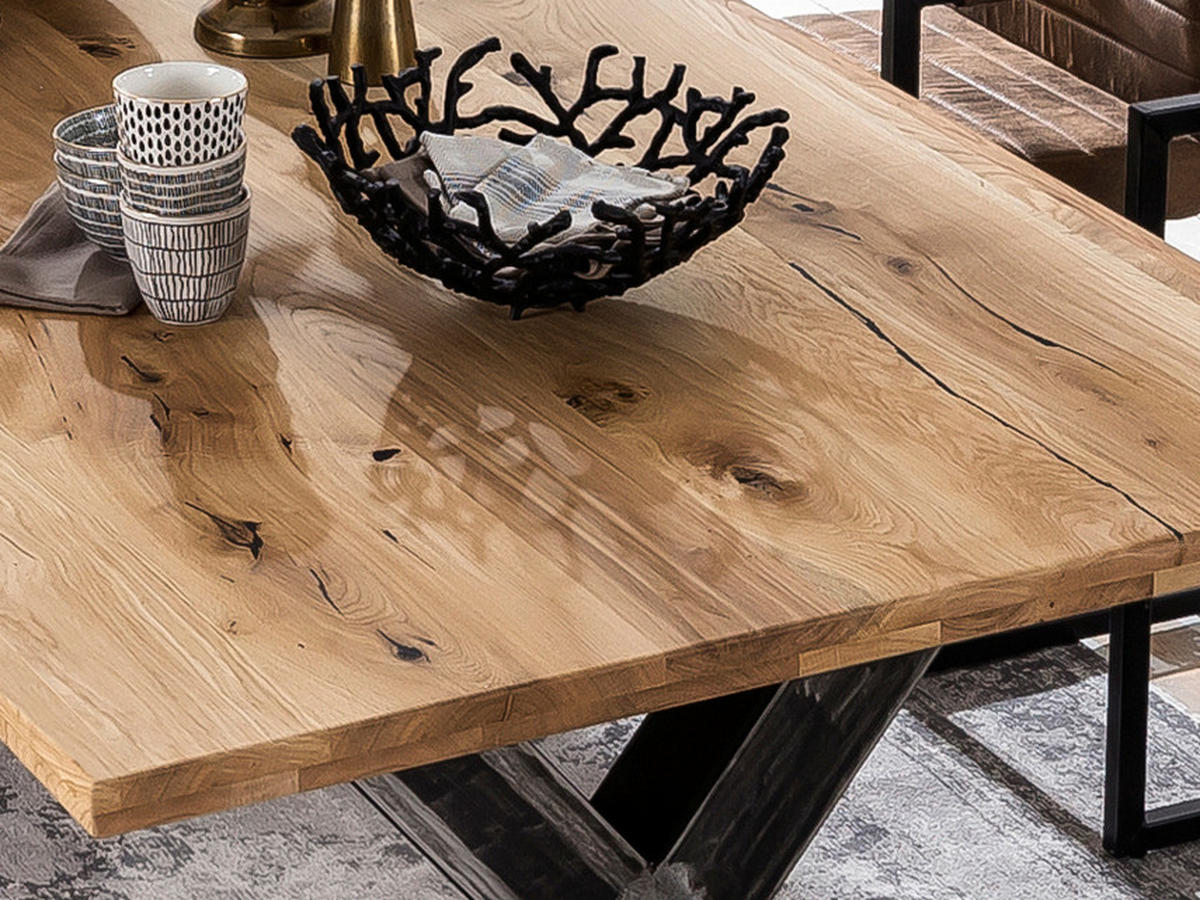 ESSTISCH 240/100/75 cm Echtholz  Holz, Metall rechteckig Naturfarben, Schwarz  - Schwarz/Naturfarben, MODERN, Holz/Metall (240/100/75cm) - MID.YOU