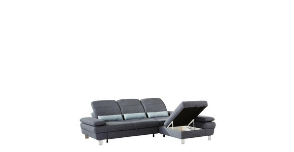 Wohnlandschaft inkl.Funktionen Grau, Hellblau Webstoff - Alufarben/Grau, KONVENTIONELL, Textil/Metall (286/216cm) - Cantus