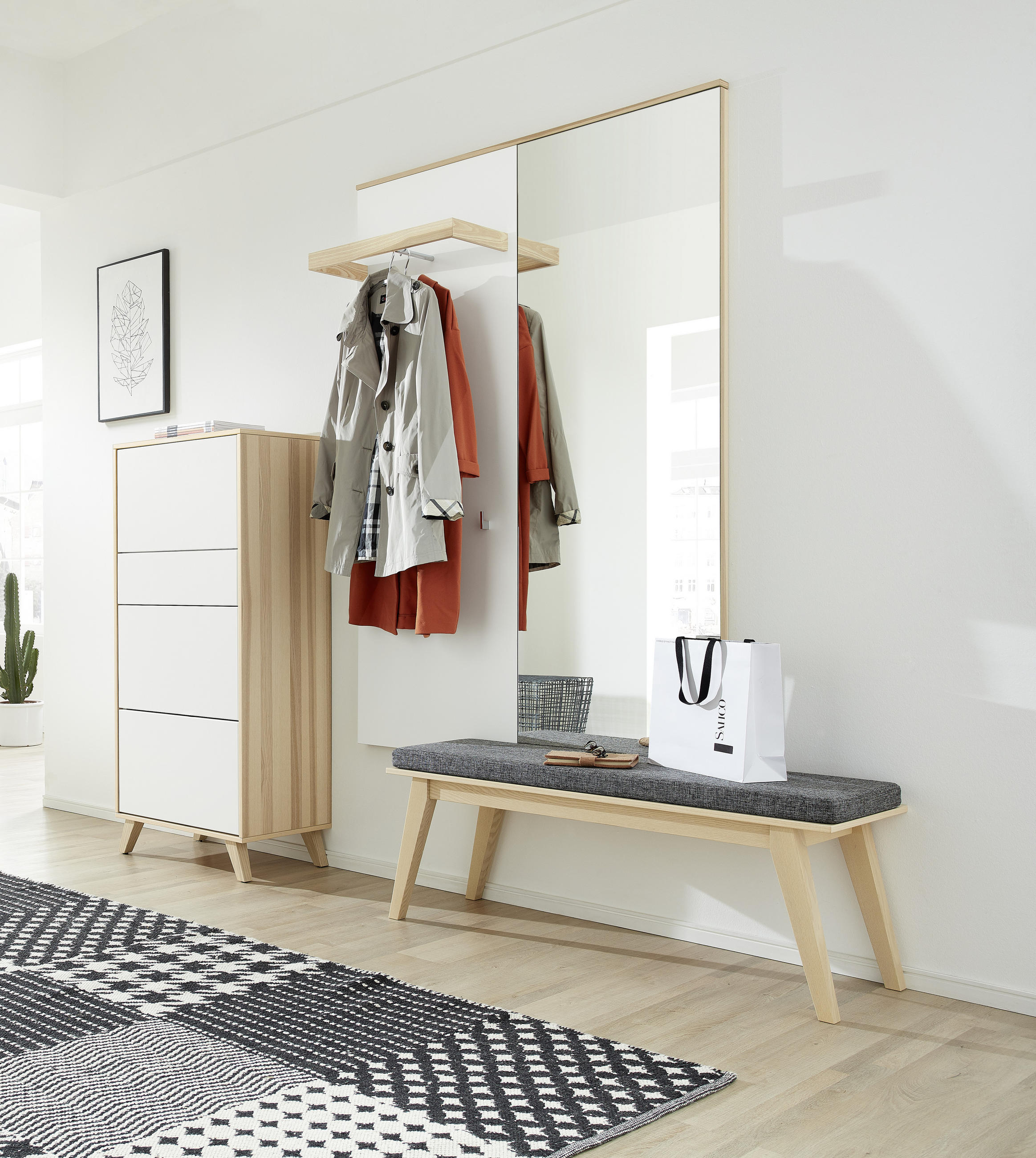 GARDEROBE 3-teilig  in  - Eschefarben/Weiß, Design, Holz - Invivus