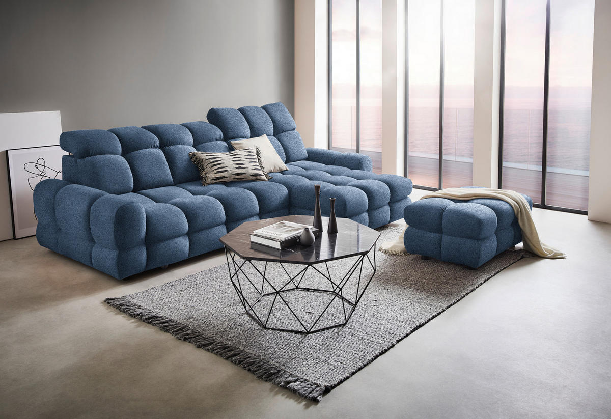 HÖRNSOFFA i velour blå  - blå/svart, Design, textil/plast (283/178cm) - Welnova