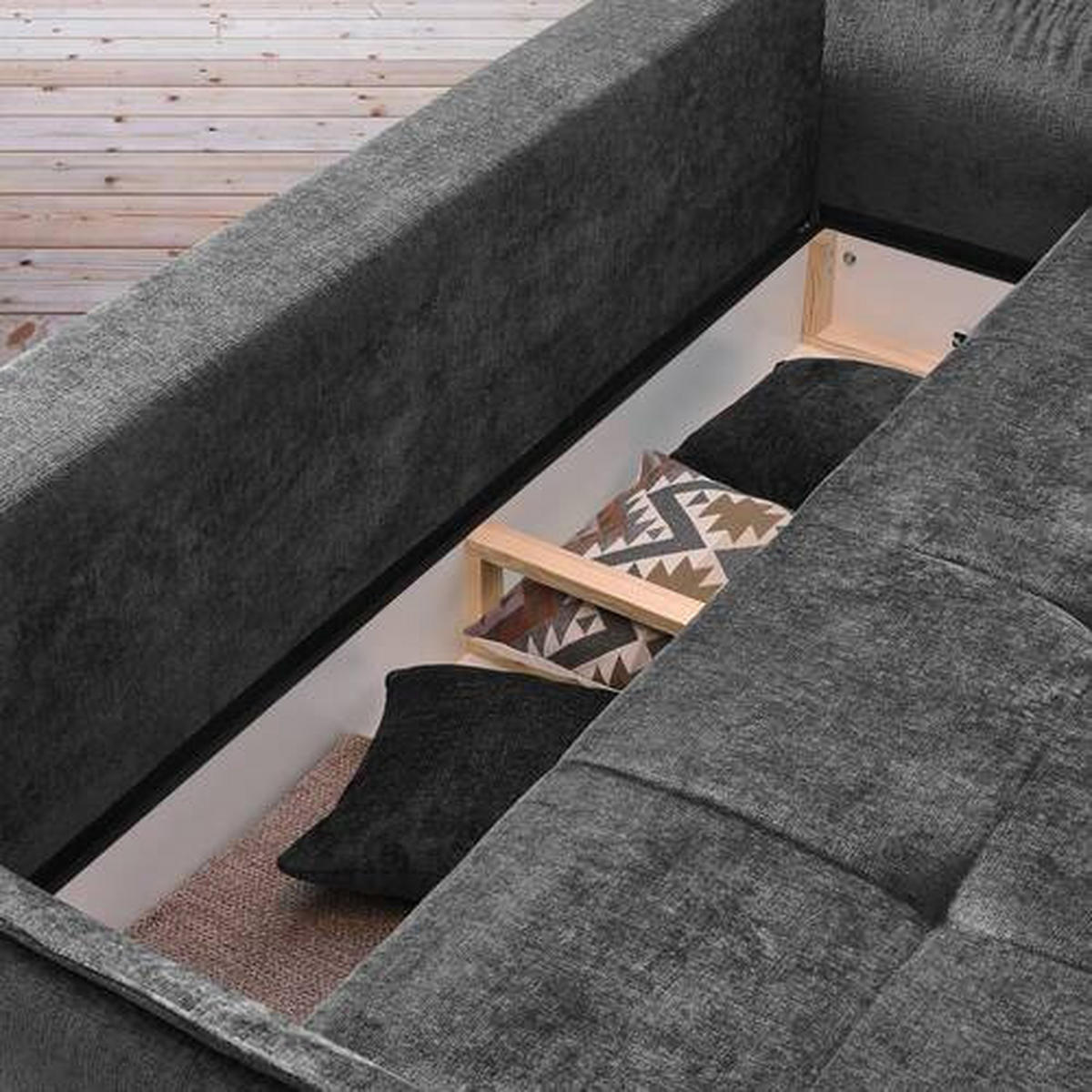 BOXSPRINGSOFA  mit Stoffauswahl, Liegefunktion, Schlafen auf Sitzhöhe, Rücken echt Chenille Dunkelgrau  - Dunkelgrau/Schwarz, MODERN, Kunststoff/Textil (235/95/108cm) - Hom`in