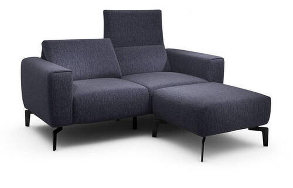 Zweisitzer inkl. Hocker Chenille Blau  - Blau/Schwarz, Design, Textil/Metall (180/86/86-94cm) - SENSOO