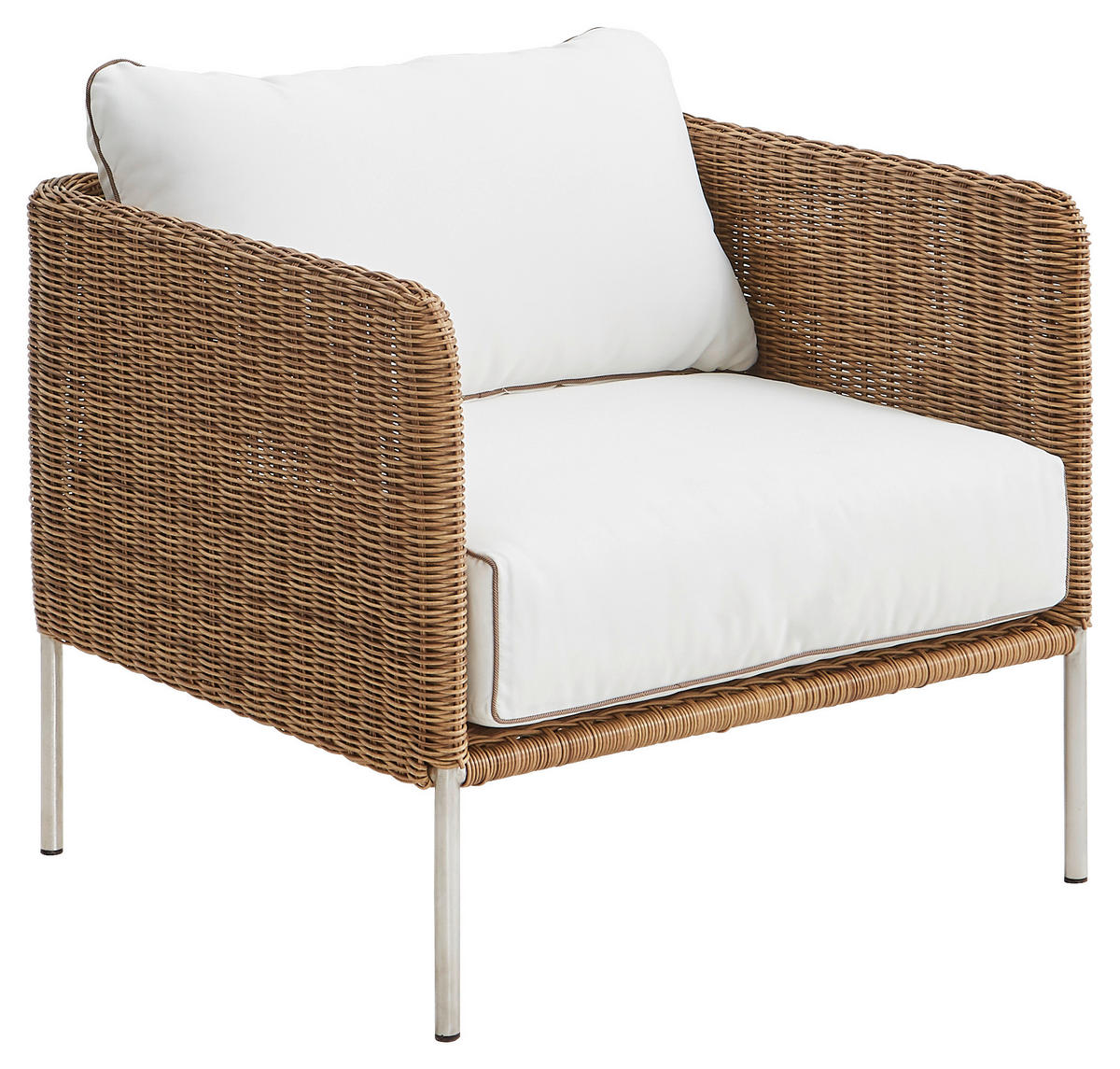 LOUNGESESSEL Naturfarben, Weiß, Edelstahlfarben Edelstahl  - Edelstahlfarben/Naturfarben, Natur, Kunststoff/Textil (75/65/75cm) - Amatio