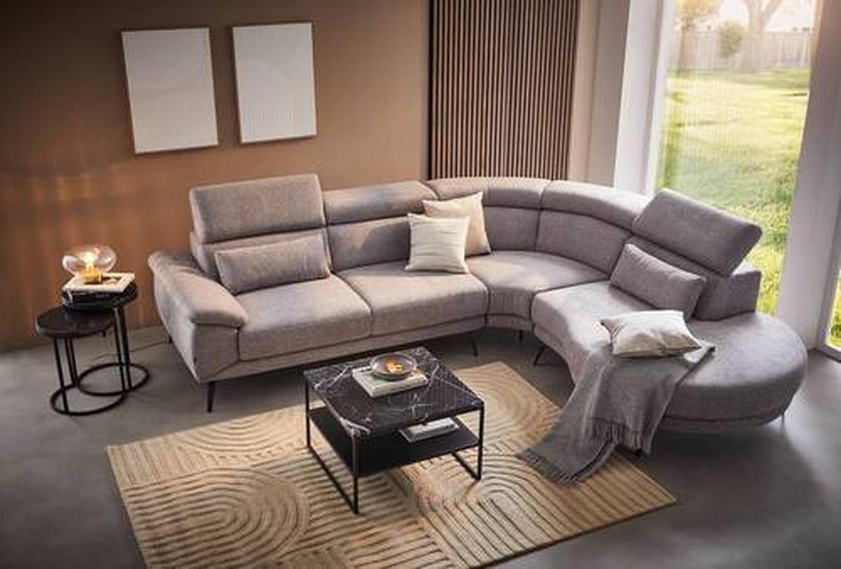 ECKSOFA in Velours Grau  - Schwarz/Grau, Design, Textil/Metall (299/264cm) - Novel