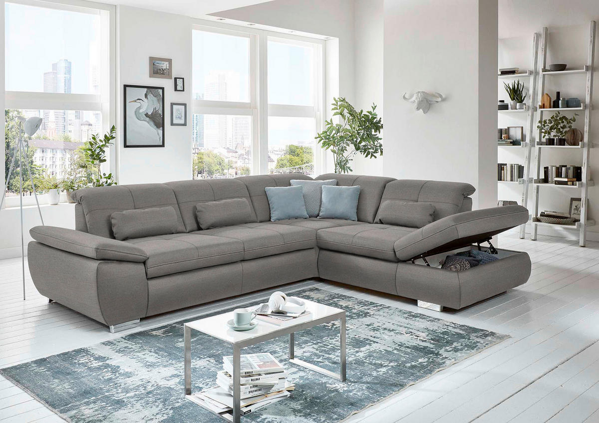 ECKSOFA in Mikrofaser Hellgrau  - Silberfarben/Hellgrau, Design, Textil/Metall (320/260cm) - Beldomo Speed