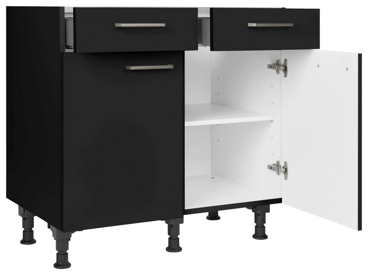 SCHUBKASTENUNTERSCHRANK 90/87/56 cm  in Schwarz  - Edelstahlfarben/Schwarz, MODERN, Holzwerkstoff/Metall (90/87/56cm) - Nobilia