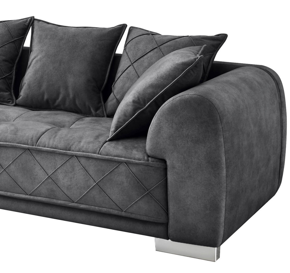 ECKSOFA Anthrazit Mikrovelours  - Anthrazit/Silberfarben, Basics, Kunststoff/Textil (319/194cm) - MID.YOU