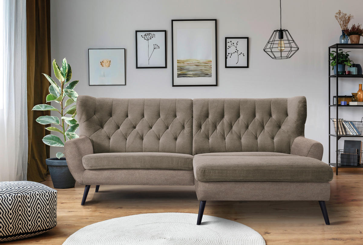 ECKSOFA Braun Cord  - Schwarz/Braun, Design, Holz/Textil (237/165cm) - Stylife