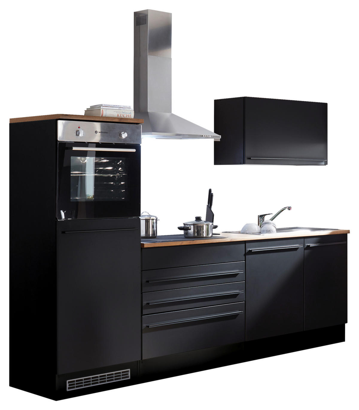 BUCĂTĂRIE FĂRĂ ELECTROCASNICE  - culoare lemn stejar/negru, Konventionell, plastic/material pe bază de lemn (260cm) - Xora