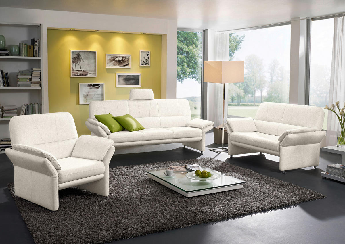 2-SITZER-SOFA in Flachgewebe Creme  - Chromfarben/Creme, Design, Textil/Metall (147-172/90/89cm) - Horst AG