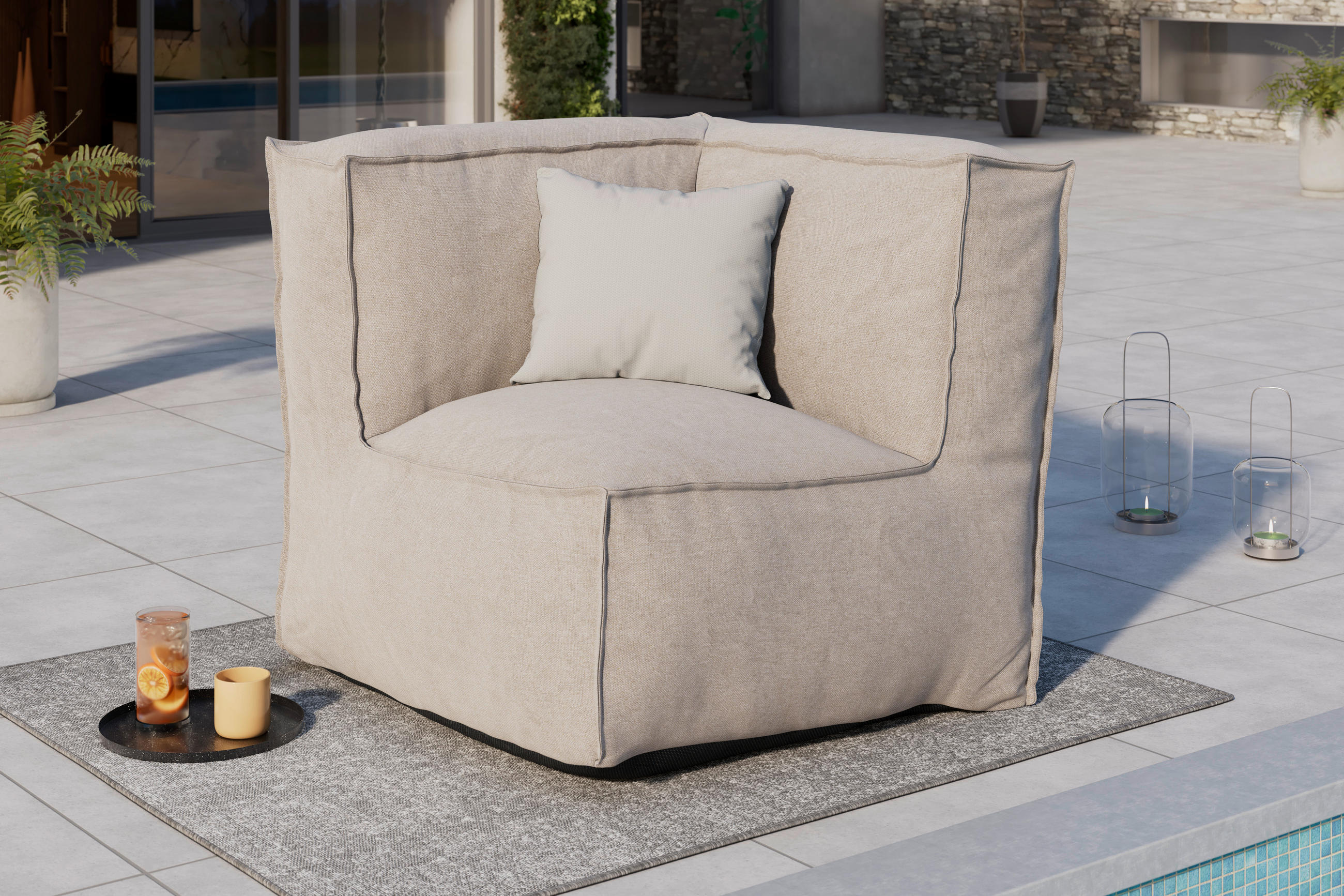 LOUNGESOFA  - Beige, MODERN, Textil (95/80/95cm) - Ambia Garden
