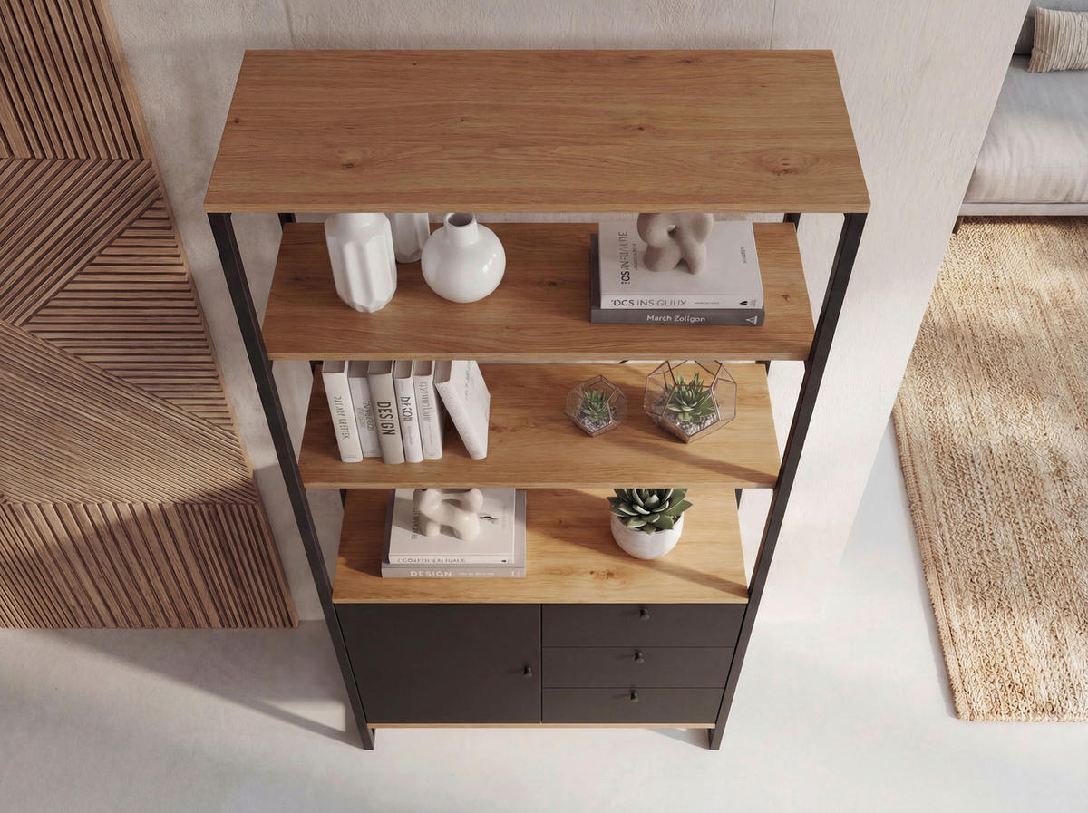REGAL  Schwarz  - Schwarz, Design, Holzwerkstoff/Metall (80/40/180cm) - Livetastic