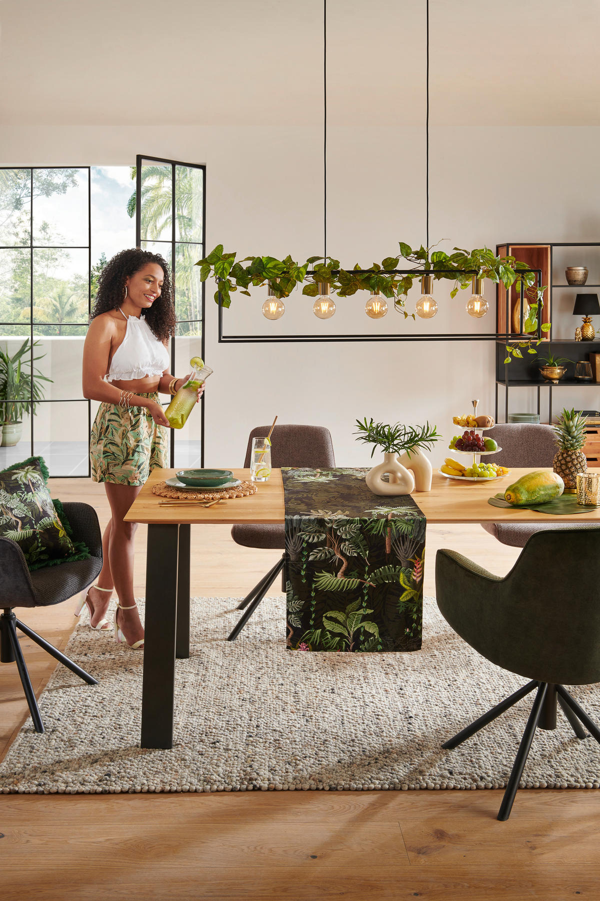 TABLE bois, métal 220/100/77 cm  - couleur de chêne/anthracite, Design, métal/bois (220/100/77cm) - Bert Plantagie