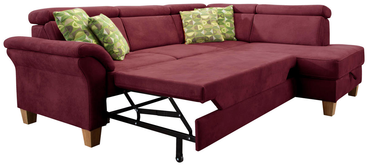 ECKSOFA in Mikrofaser Bordeaux  - Eichefarben/Bordeaux, Konventionell, Holz/Textil (245/194cm) - Sit & More