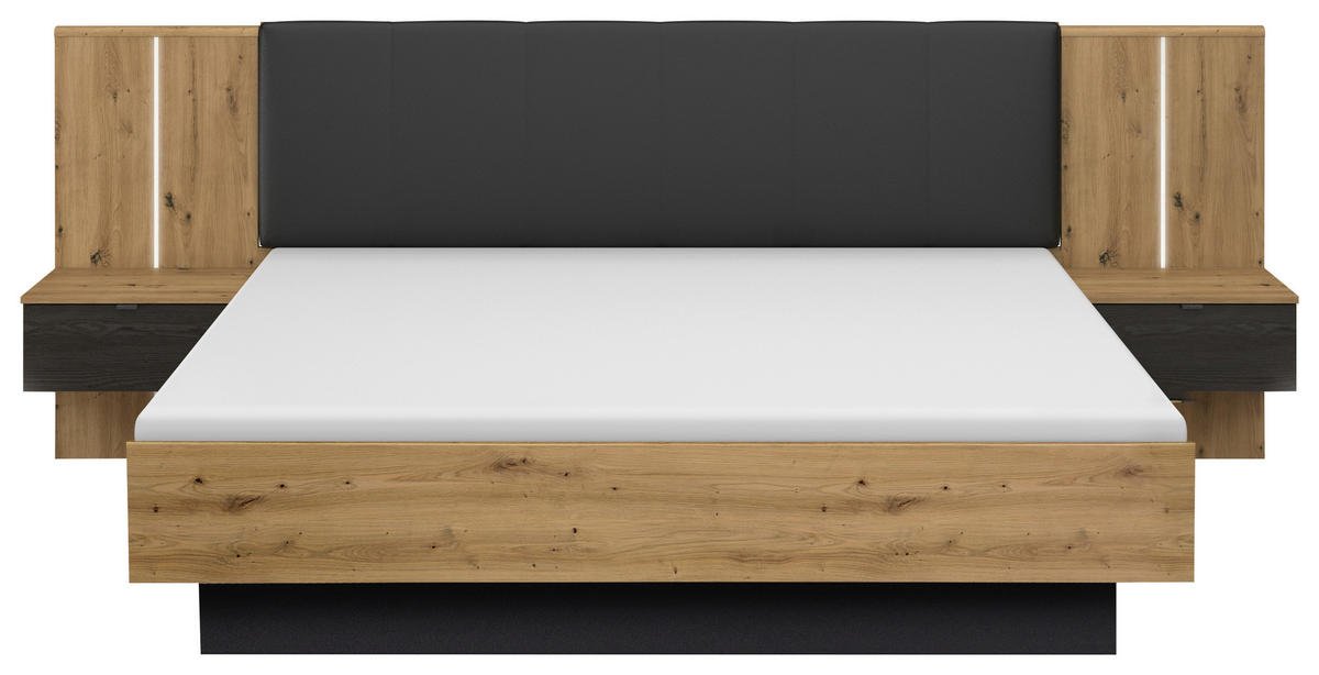 BETTANLAGE 180/200 cm  in Schwarz, Eiche Artisan   - Schwarz/Eiche Artisan, Modern, Holzwerkstoff/Textil (180/200cm) - Rauch Möbel