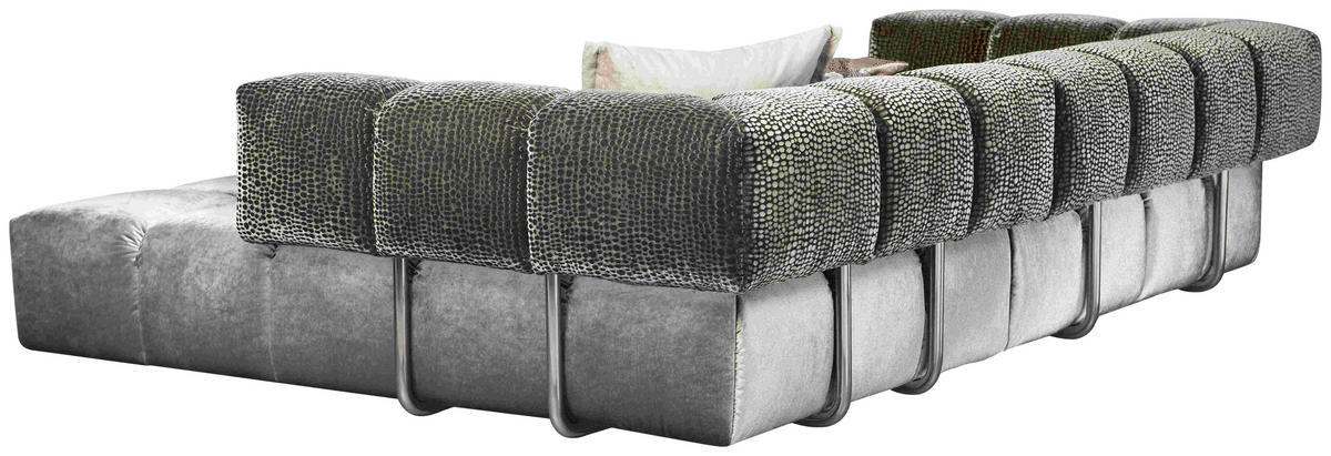 ECKSOFA in Samt, Velours Graubraun  310/215 cm  - Graubraun/Schwarz, Trend, Kunststoff/Textil (310/215cm) - Bretz