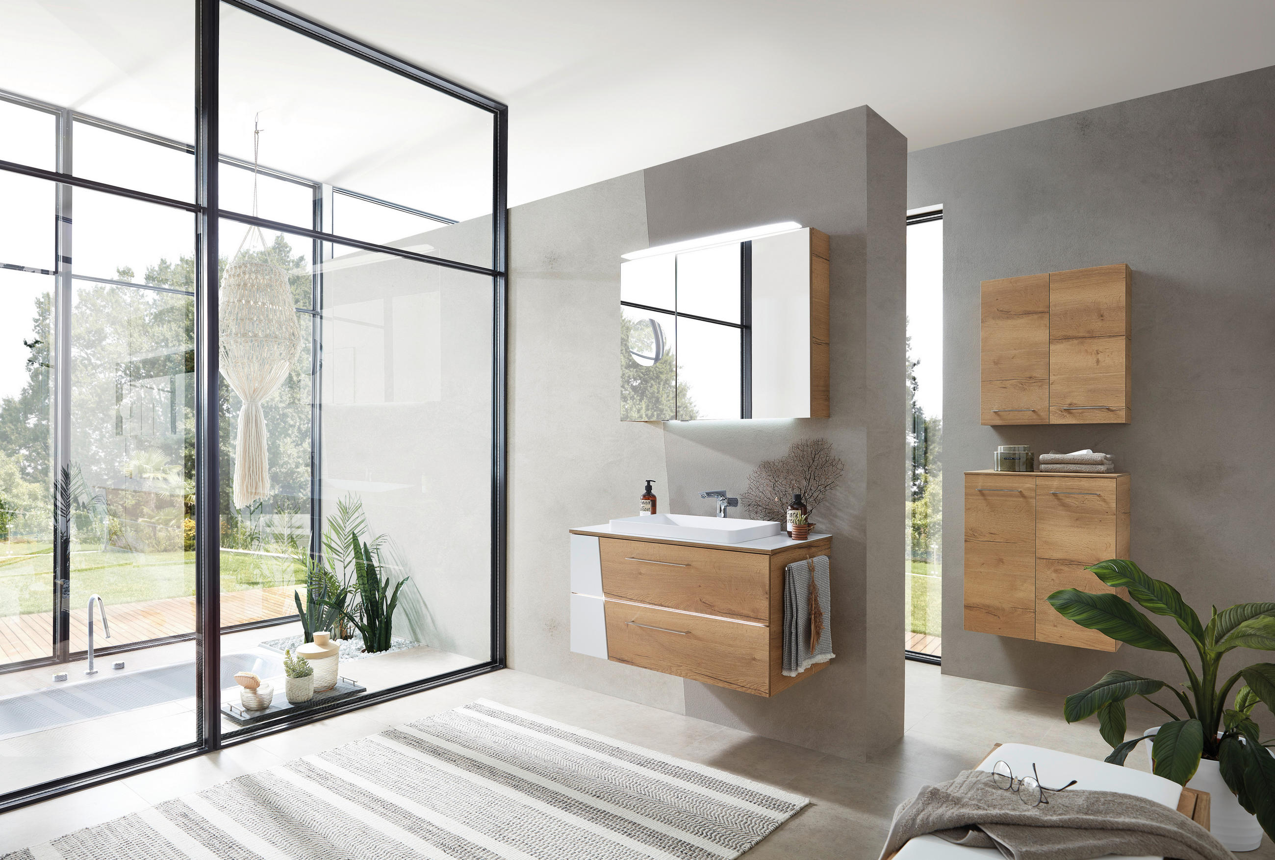 WASCHTISCHKOMBI 92 cm  - Chromfarben/Eichefarben, KONVENTIONELL, Holzwerkstoff/Kunststoff (92cm) - Sadena