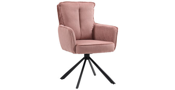 ARMLEHNSTUHL  Stoffauswahl, Sitzfläche 180° drehbar Cord  - Schwarz/Rosa, Design, Textil/Metall (62/95/67cm) - Novel