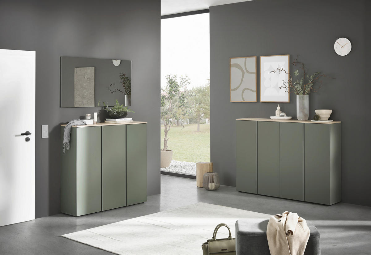 SCHUHSCHRANK 158,2/113,2/34 cm  - Eichefarben/Schwarz, Design, Holzwerkstoff/Kunststoff (158,2/113,2/34cm) - Voleo