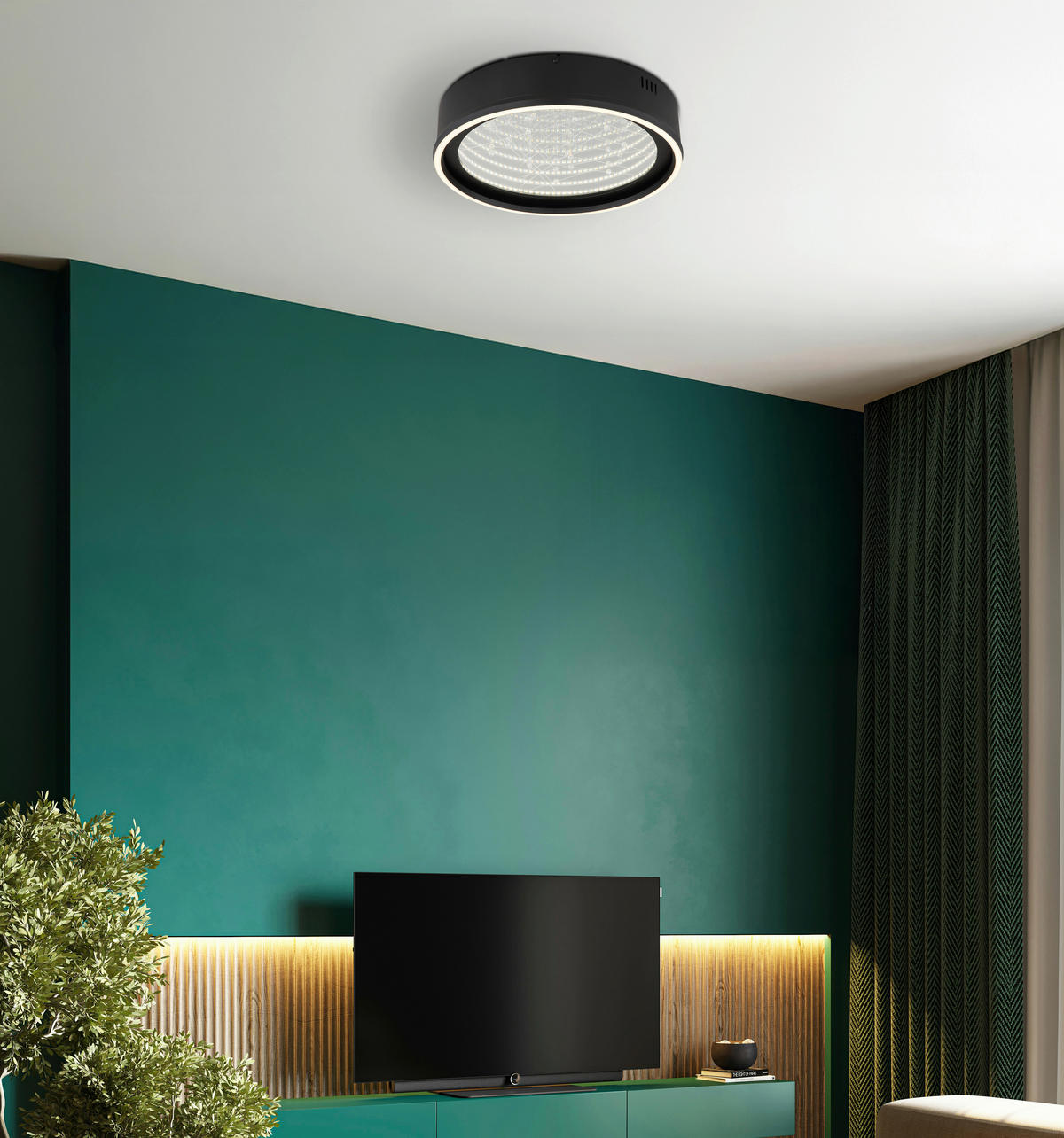 LED-DECKENLEUCHTE 40/8,5 cm   - Klar/Schwarz, Design, Glas/Kunststoff (40/8,5cm) - Globo